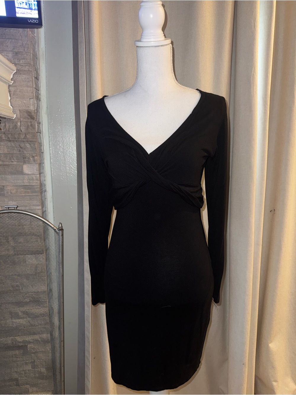 Ambiance Black Long-Sleeve Twist-Front V-Neck Dress